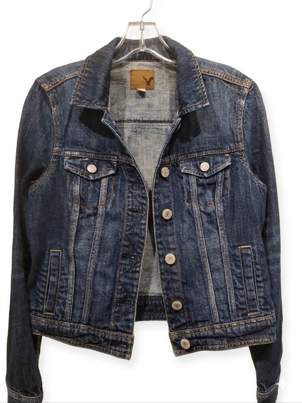 American Eagle Outfitters Womens Classic Denim Trucker Jacket Dark Wash Medium